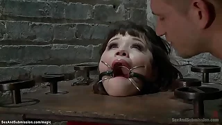 Petite bound Asian pounded outsider behind